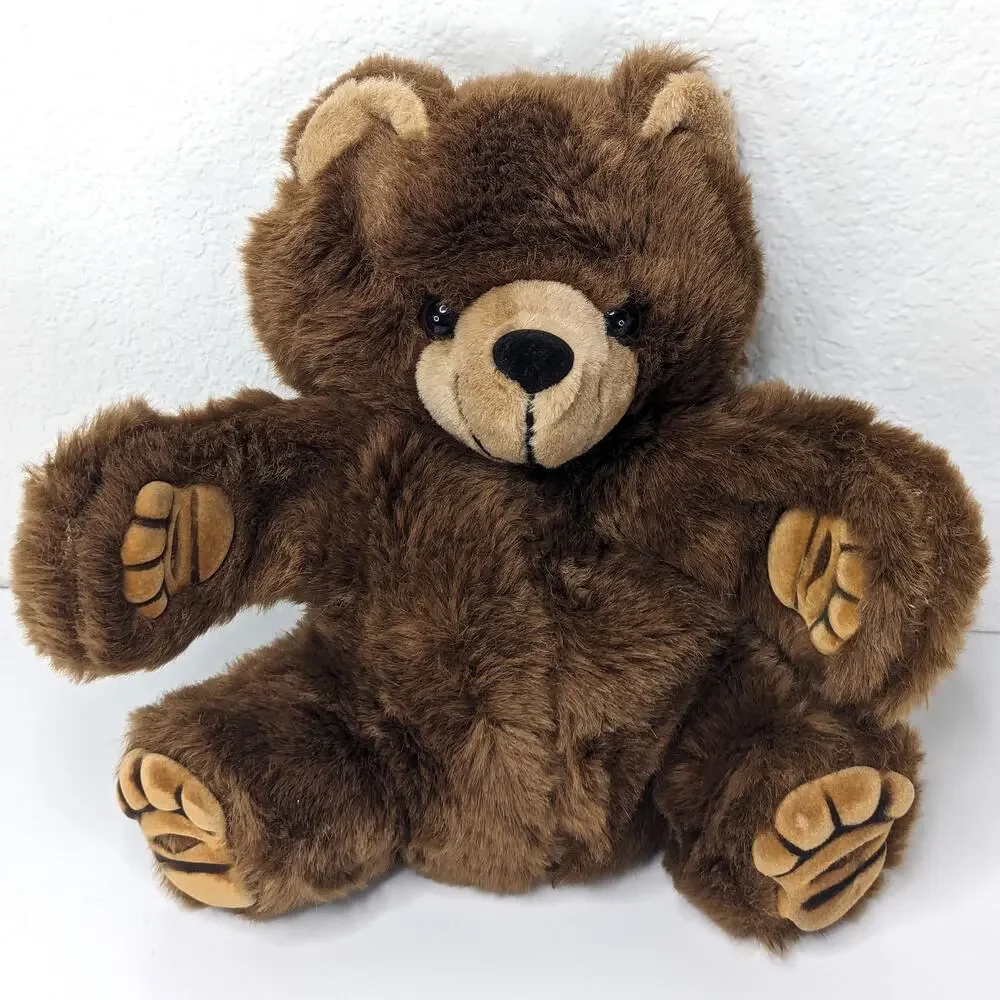 Vintage Brown Teddy Bear Hand Puppet Plush Realistic Hard Suede Paws Stuffed 10